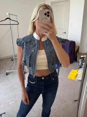 Blue Denim Cropped Top Short Sleeve Jacket Size Medium